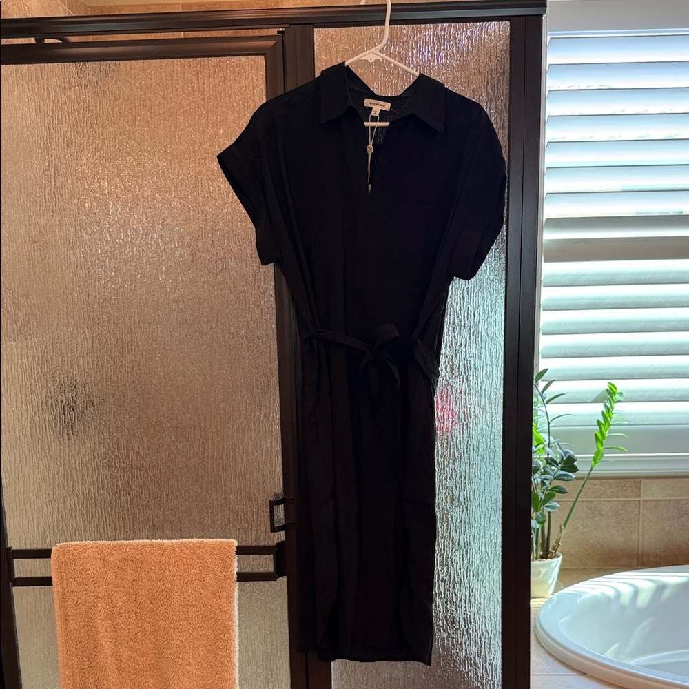 Max Studio Black Midi Shirt Dress with Tie Waist